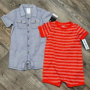 Carter's & Okie Dokie Baby Rompers Set - Blue/White and Red/White Stripes, NWT